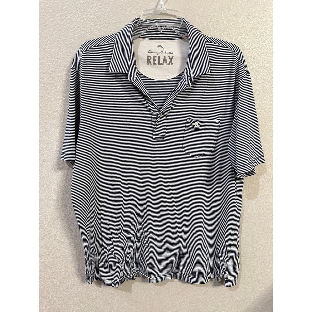 Tommy Bahama RELAX‎ Stripe Polo Shirt Mens Large Short Sleeve